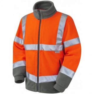 Leo Workwear F01-O HartlandTwo ToneEcoViz Hi Vis Fleece Jacket Orange / Graphite Grey